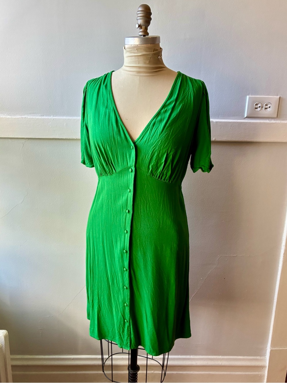 Old Navy Emerald Green Button-Front V-Neck Dress Large Tall